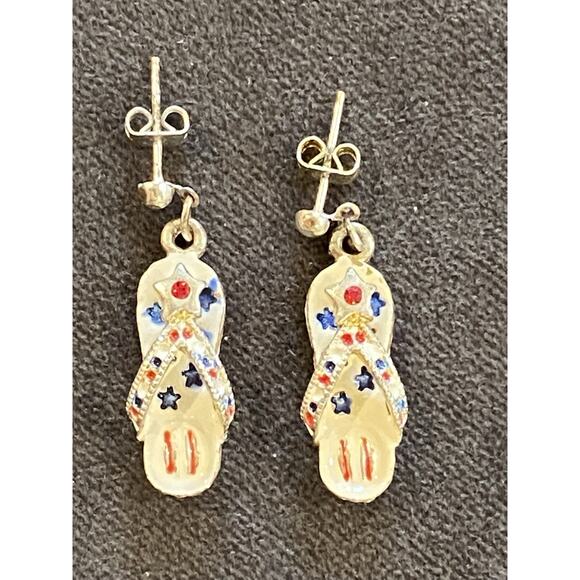 Vintage July 4th 1 inch Dangle Earrings USA Flip Flop Stars Patriotic Freedom - Picture 1 of 3